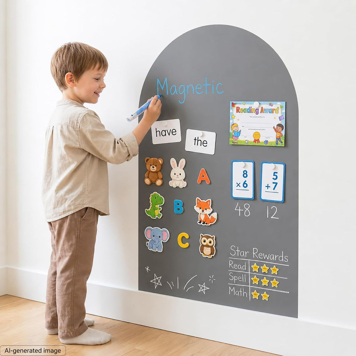 Qiytecno magnetic arch wall decal in quiet gray with chalk drawing