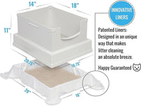 V2 Deluxe Cat Litter Box Starter Kit, Includes 56ct Disposable Standard Sifting Liners, White