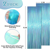 Voircoloria 2 Pack Gold Foil Fringe Backdrop Curtains - Iridescent Blue / 2 - image 2