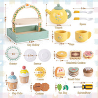 Toyssa wooden tea party set with cupcake stand, teapot, cups and play desserts - view 3