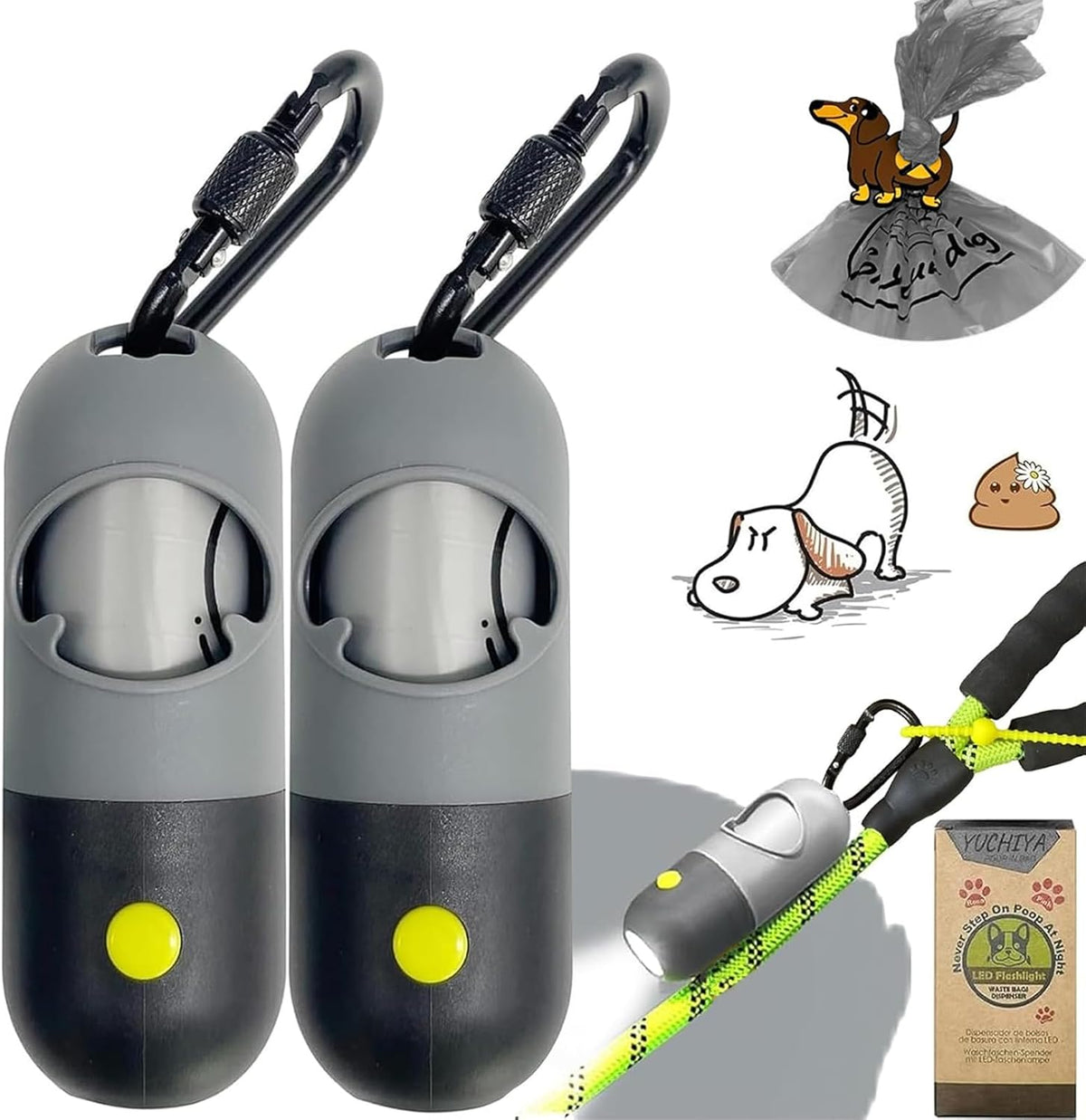 Dog Poop Waste Bags Holder with LED Flashlight - 1 Count (Pack of 1) / Gray