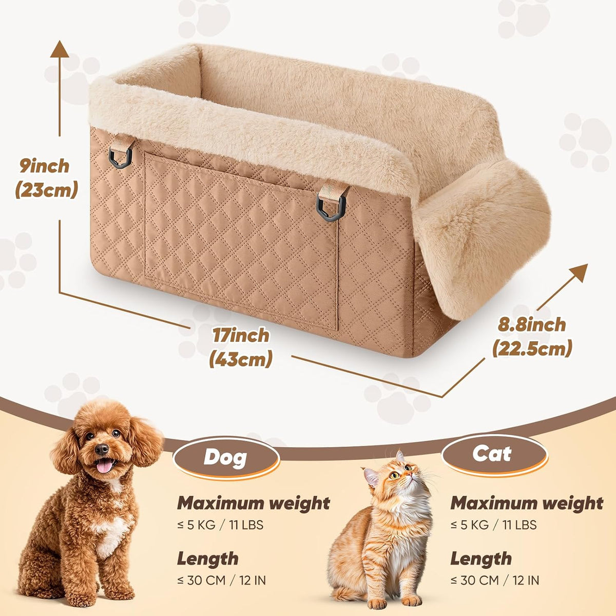QUMY Middle Center Console Dog Car Seats for Small Dogs Up to 11lbs - Khaki - image 2