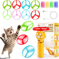 Cat Toy Disc Launcher, Rechargeable Interactive Cat Fetch Toy Launcher with 8 Flying Discs, Flying - Yellow