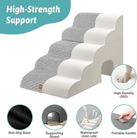 Wide Dog Stairs with Tunnel, Foam Detachable Large Dog Step for Small Pet, Puppy or Cats, Medium Pet Ramp for High Bed, Couch, Sofa or Car, 19.7x33x22.4 inch, 5 Step, White Black