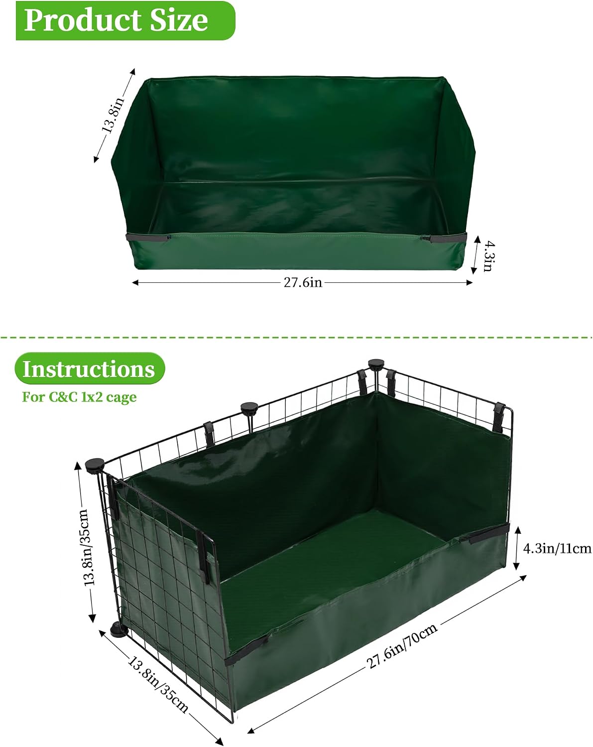 Guinea Pig Litter Box, Hay Holder, Cage Liner - 28"x13"x11.8" / Green - image 2