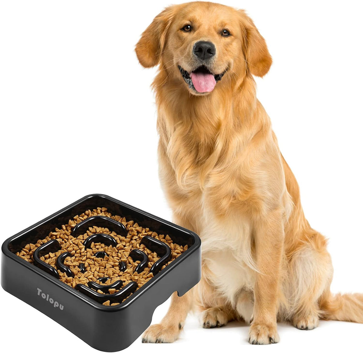 Extra-Large Durable ABS Large Slow Feeder Dog Bowls Stop Bloat Bowl - Square-L / Large