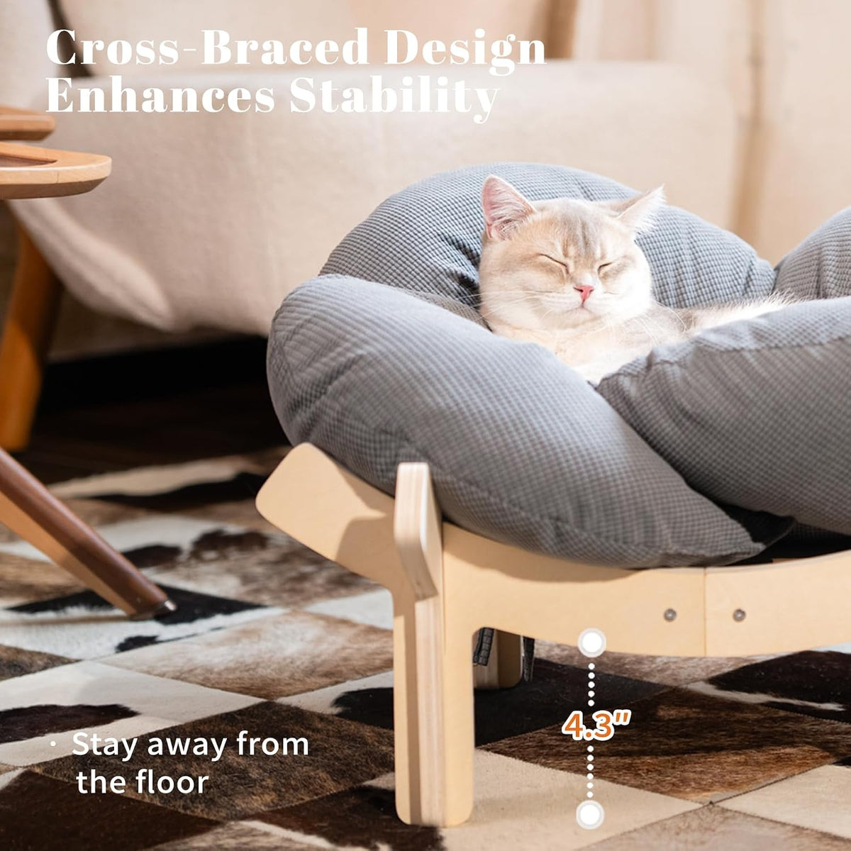 Elevated Cat Bed for Indoor Cats Couch Sofa Flower – Essentials for Cats - Gray - image 2