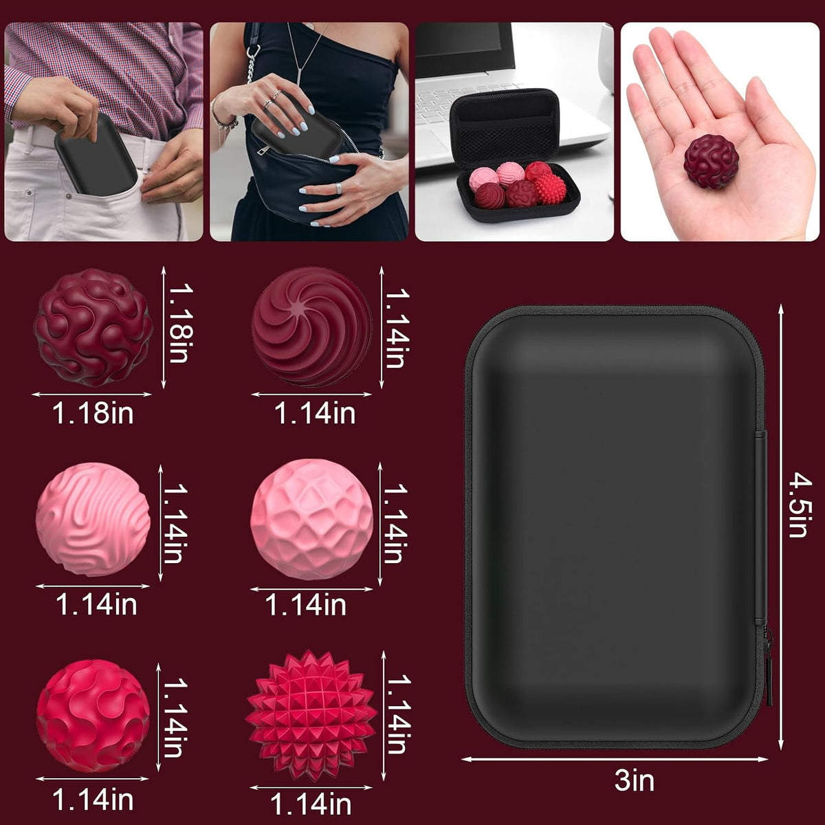 BUSOHA Silicone Magnetic Fidget Balls - Dark Red+red+pink / 1.2 Inch - image 2