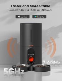 WOPET Automatic Cat Feeder, 5G WiFi Pet Feeder for Two Cats or Dogs with Remote Control, 6L Cat Food Dispenser with Low Food Sensor, 1-10 Meals Per Day, Up to 10s Meal Call for Pets