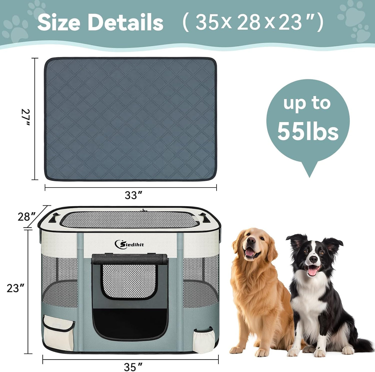 Siedihit 31" Dog Playpen, Cat Puppy Pen - Large / Grey with Pad - image 3