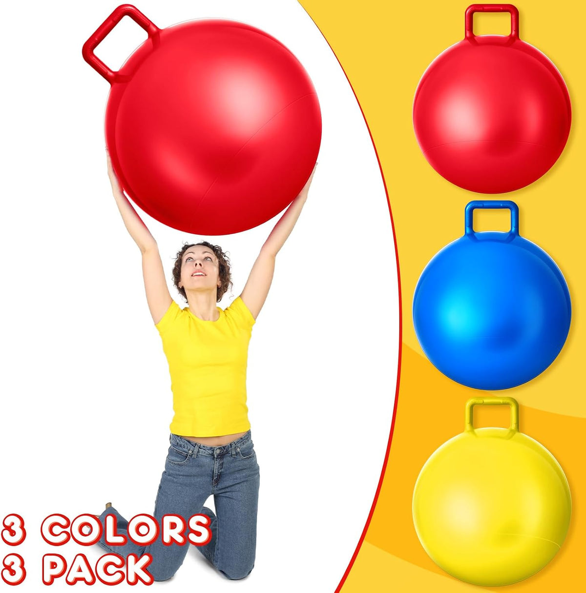 Lewtemi 3 Pcs 29" Hopper Ball Handle, Gradient Red - 31" / Red, Blue, Yellow - image 3
