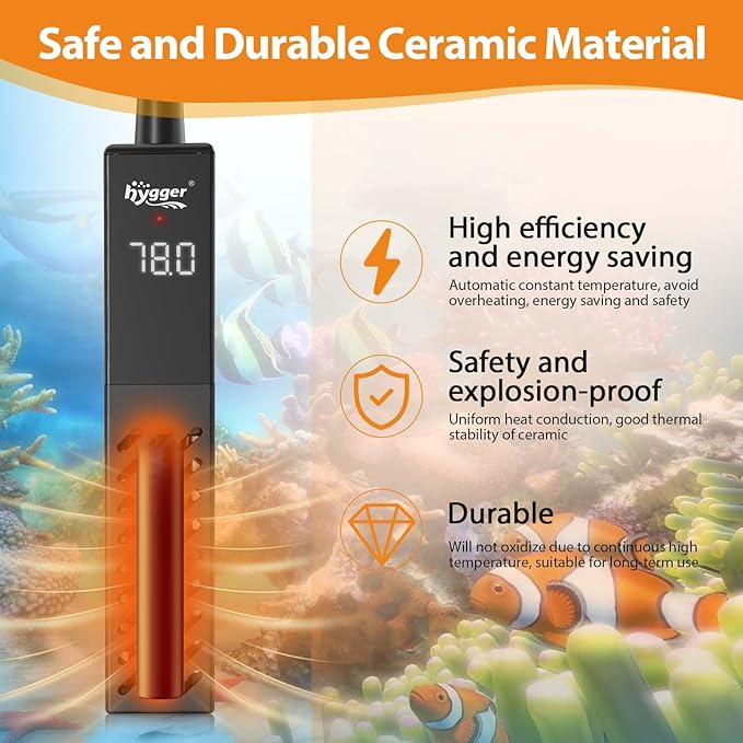 hygger Upgrade Ceramic Aquarium Heater, 300W Digital Fish Tank Heater with Automatic Power-Off and Over-Temperature Protection, Energy Saving Submersible Aquarium Heater for Freshwater and Saltwater
