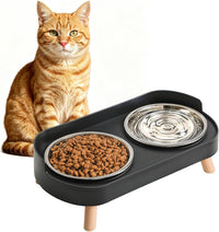 Elevated Cat Bowls Set - Raised Cat Food and Water Bowl Set with Non Slip Stand - Pet Feeding - Black