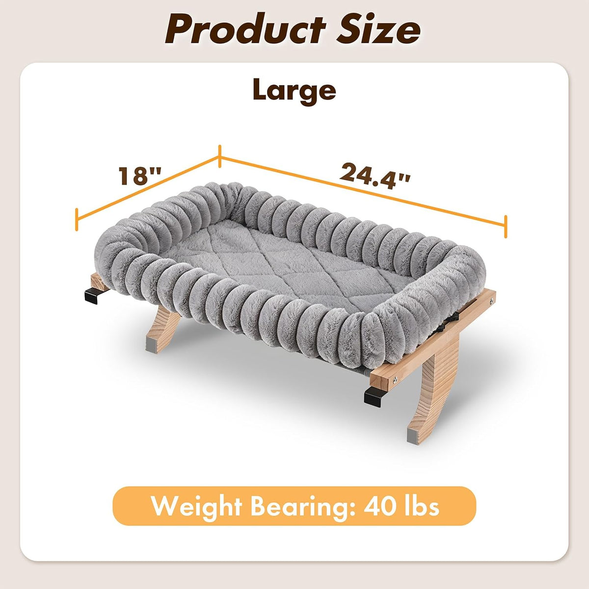 Cloud-Soft Wooden Cat Window Sill Perch with Zipper Cushion - Gray / Large - image 2