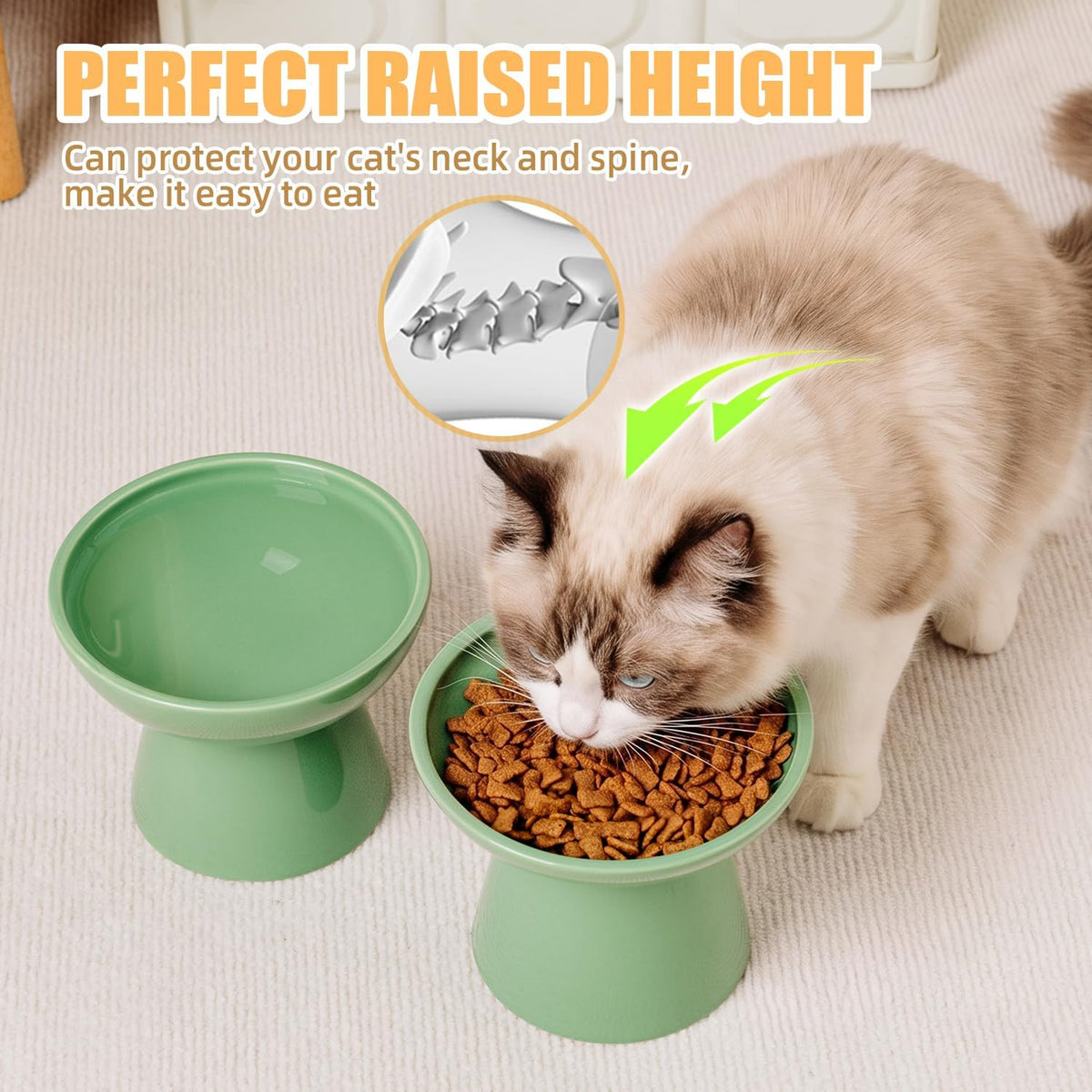 YauYik Raised Cat Food Water Bowl Set - GREEY - image 3