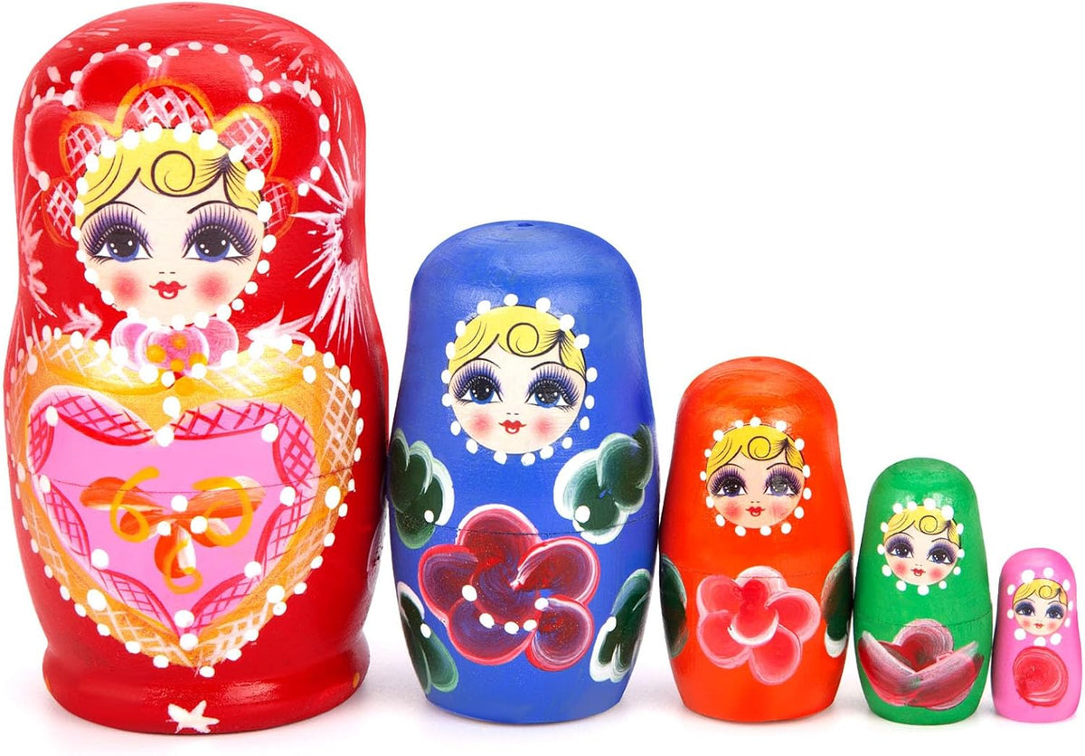 Poplay 5-piece hand-painted wooden Russian nesting dolls with Christmas theme