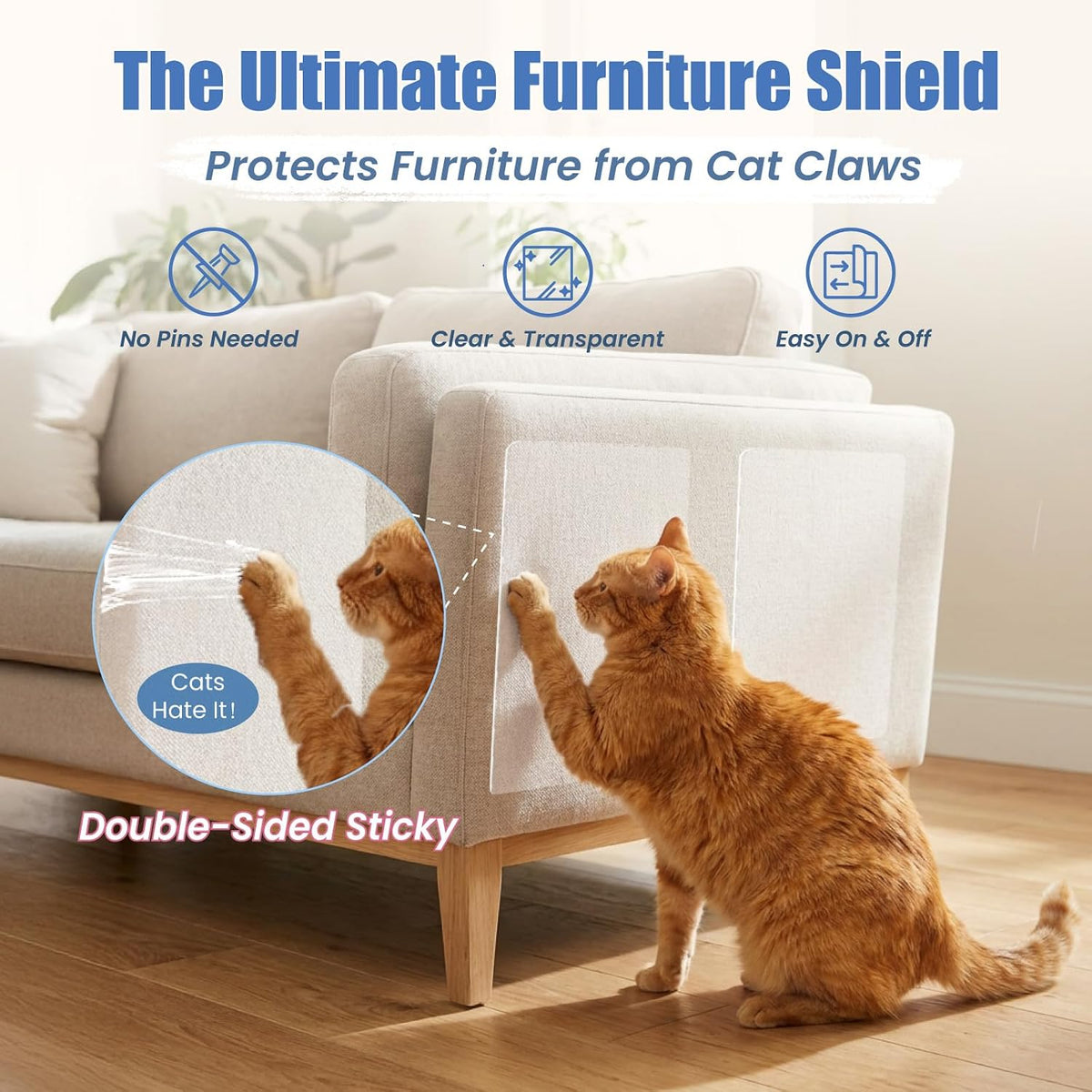 24-piece clear cat scratch furniture protector sheets in two sizes - view 2