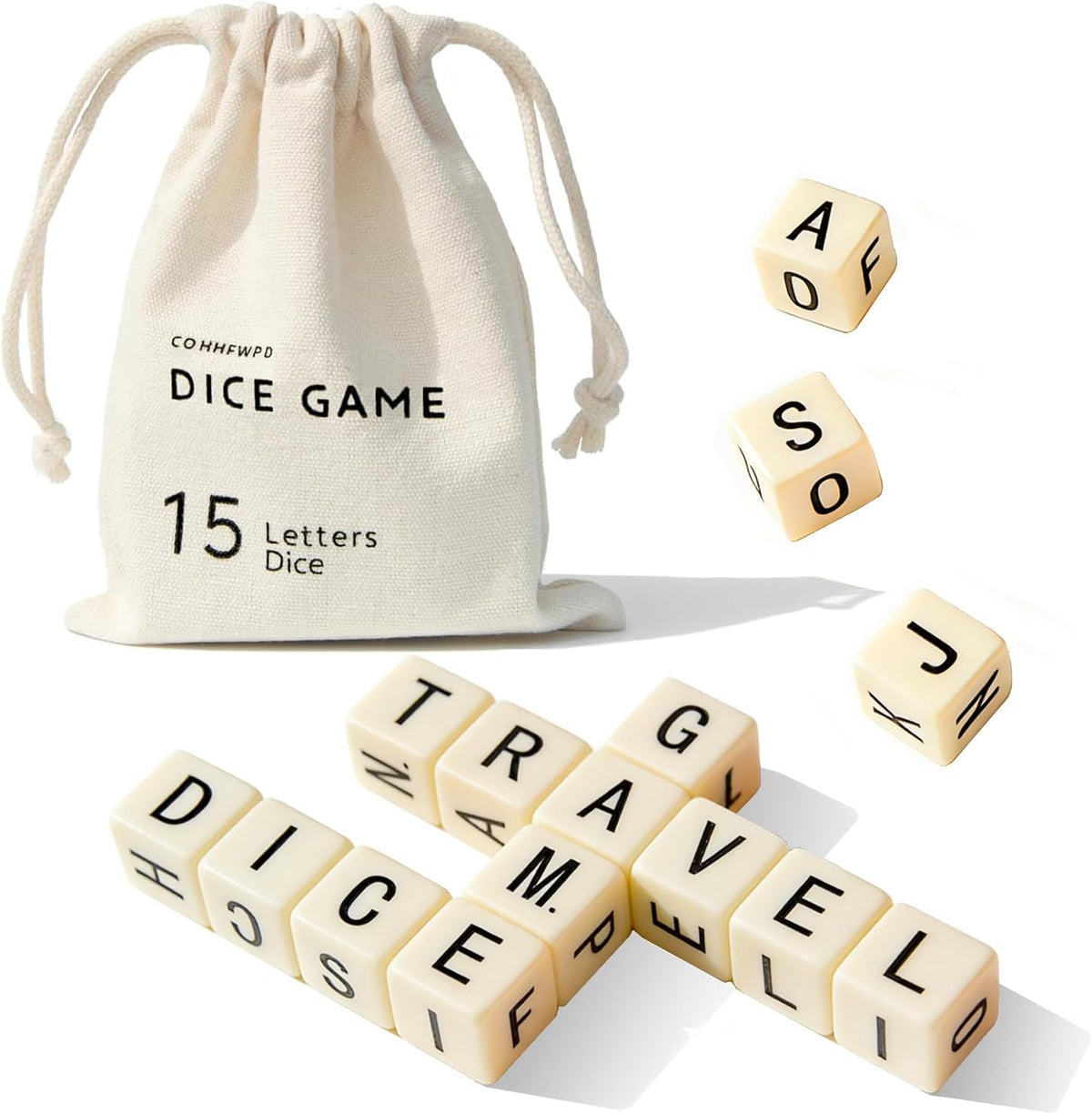 Crossword dice game with 15 acrylic letter dice and canvas pouch - view 2
