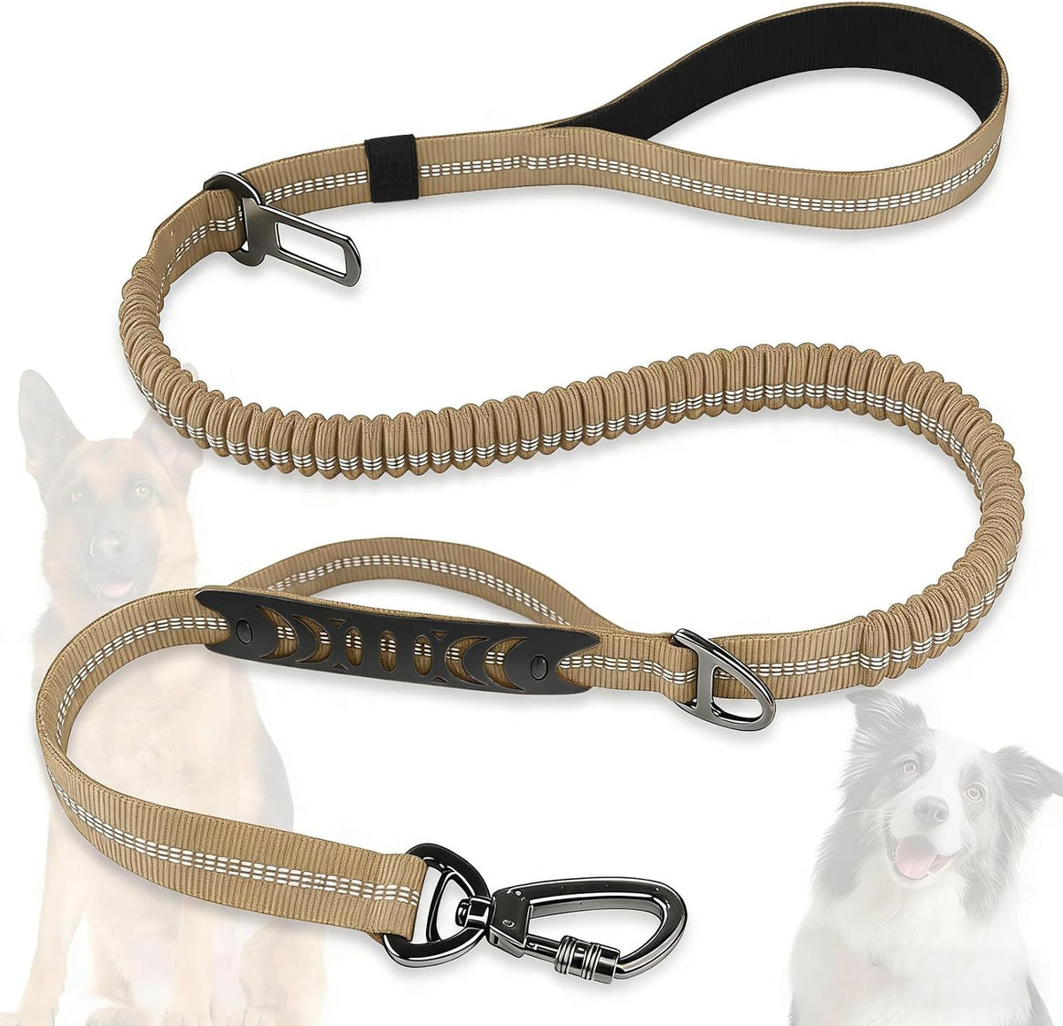 Dog Leash Heavy Duty, Bungee Leash Reflective Car Seat Belt for Dogs Brown – Essentials for Dogs - Khaki