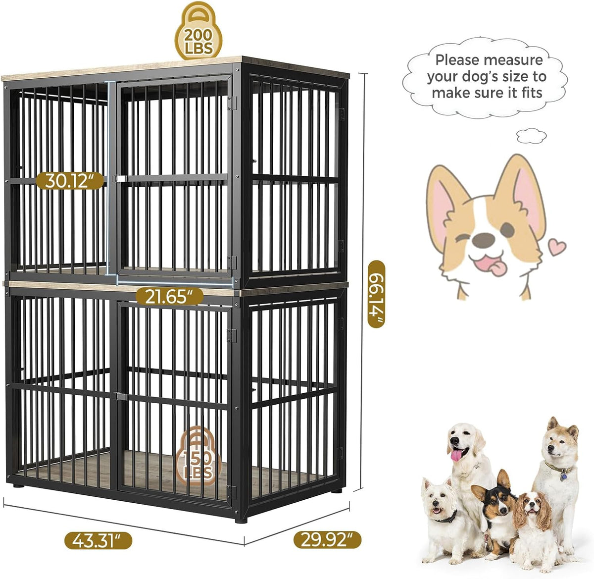 Lyromix 86.62'' Dog Crate Furniture Large Breed TV Stand, Grey – Essentials for Dogs - Ancient gray / 43.3"L x 29.9"W x 66.1"H / Stackable Crate - image 2