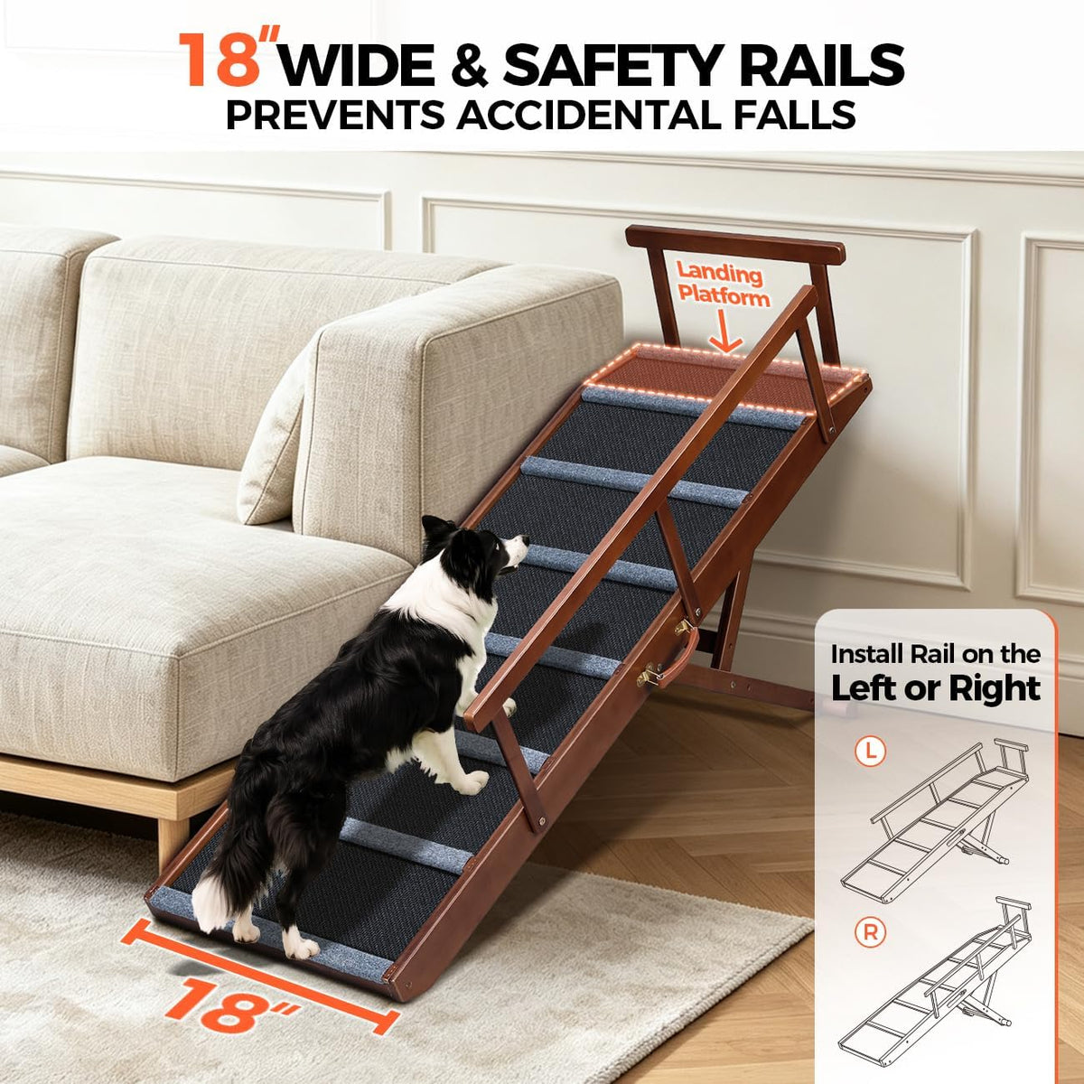 Dog Ramp for Bed, Extra Wide 17’’ - Walnut / Extra Large - image 3