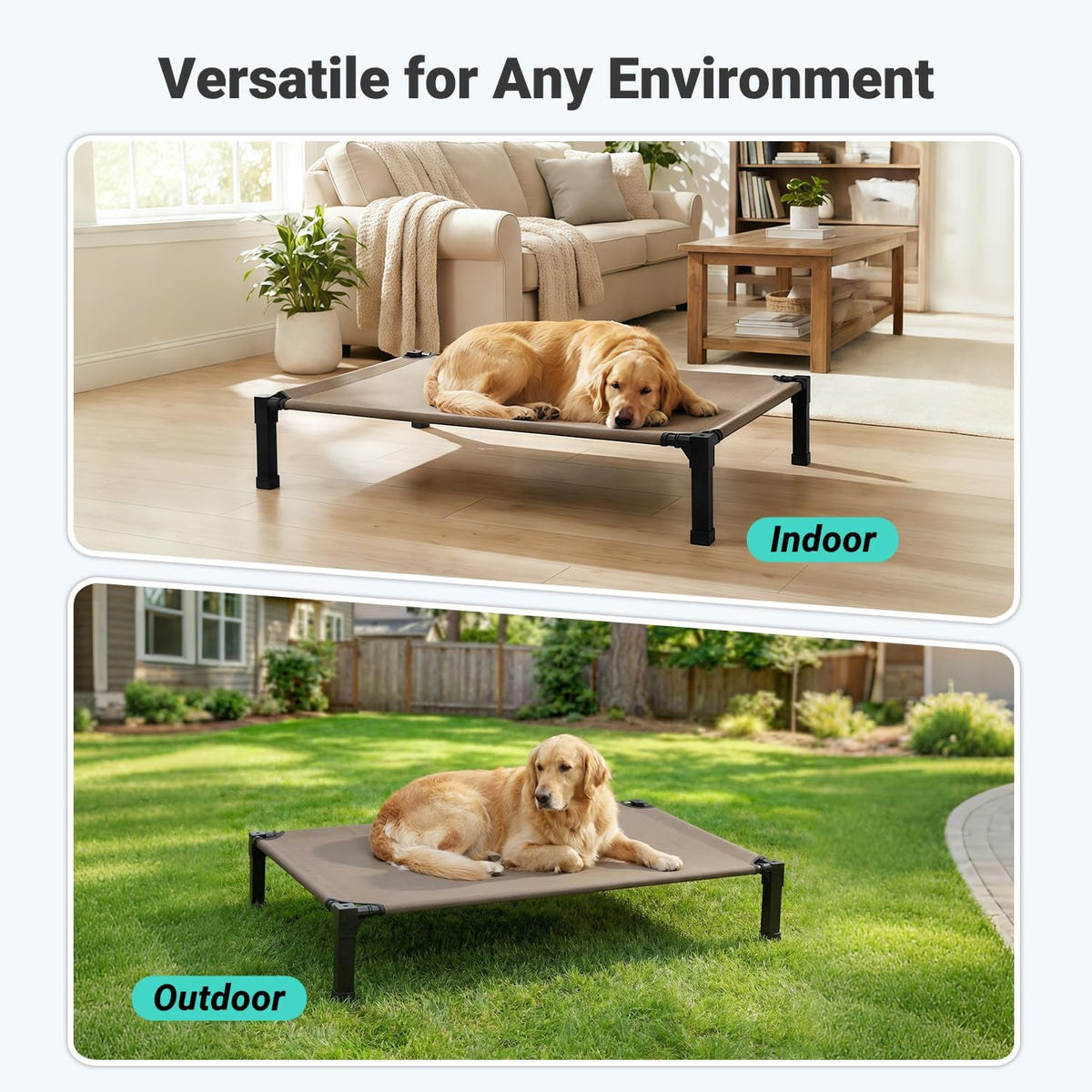 Elevated Outdoor Dog Bed, Raised Dog Bed with Steel Framed 42in – Essentials for Dogs - Brown / 35"L x 25"W x 7.5"H - image 4