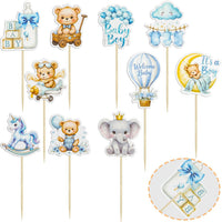 Gyufise 36Pcs Baby Shower Bear Cupcake Toppers Moon Baby Bear Baby - Blue White - image 3