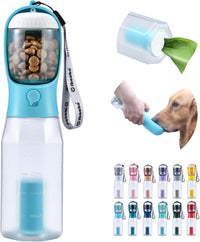 Dog Water Bottle with Food Container & Poop Bag Holder & Filter – Essentials for Dogs - #01 Blue / 20oz