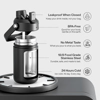 Kids Insualated Water Bottle with Straw - 12oz Stainless Steel Water Bottle with Dual Spouts, Leak-Proof, BPA-Free, Double Wall Vacuum Keeps Cold for 24 Hours for Sports, Travel, School (Black Night)