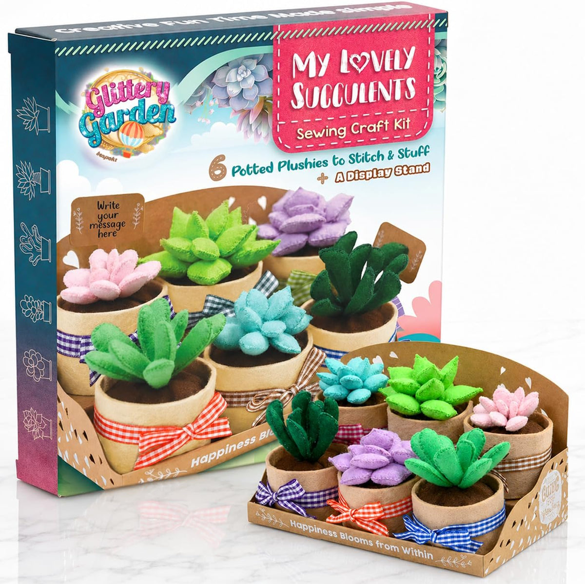Glittery Garden Mosaic Craft Kit to Decorate Coaster with Glass Tiles – Fun for Kids & Family - Succulent Sewing Craft Kit