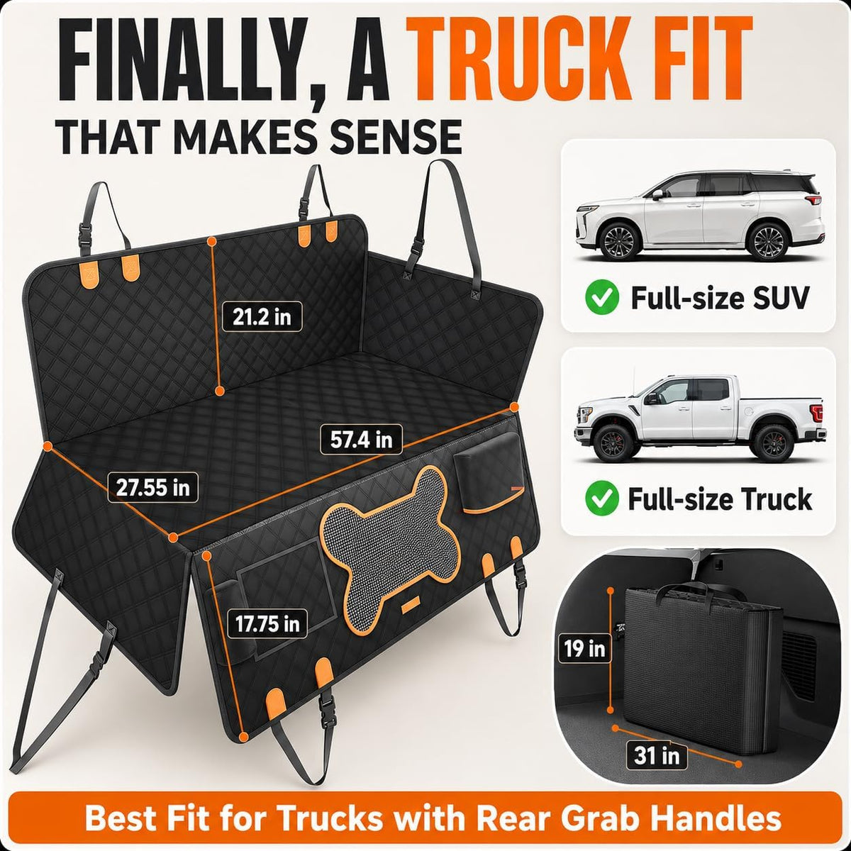 XL Hard-Bottom Dog Car Seat Extender for Trucks & SUVs – Waterproof Rear Seat Hammock for Large Dogs