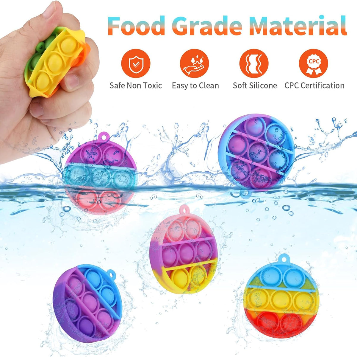 PICcircuit 30 pack mini pop fidget keychains in multicolor shapes for party favors - view 6