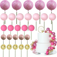 ASTARON 50 Pcs Ball Cake Topper Sticks Mini Balloons for Cake - Pink Series