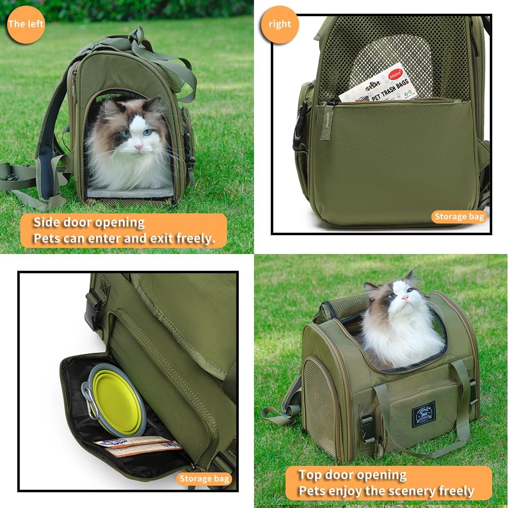 Pet Backpack Carrier for Small Dogs Medium Cats, Puppies - green / 16.5"L x 9.0"W x 13.0"H - image 3