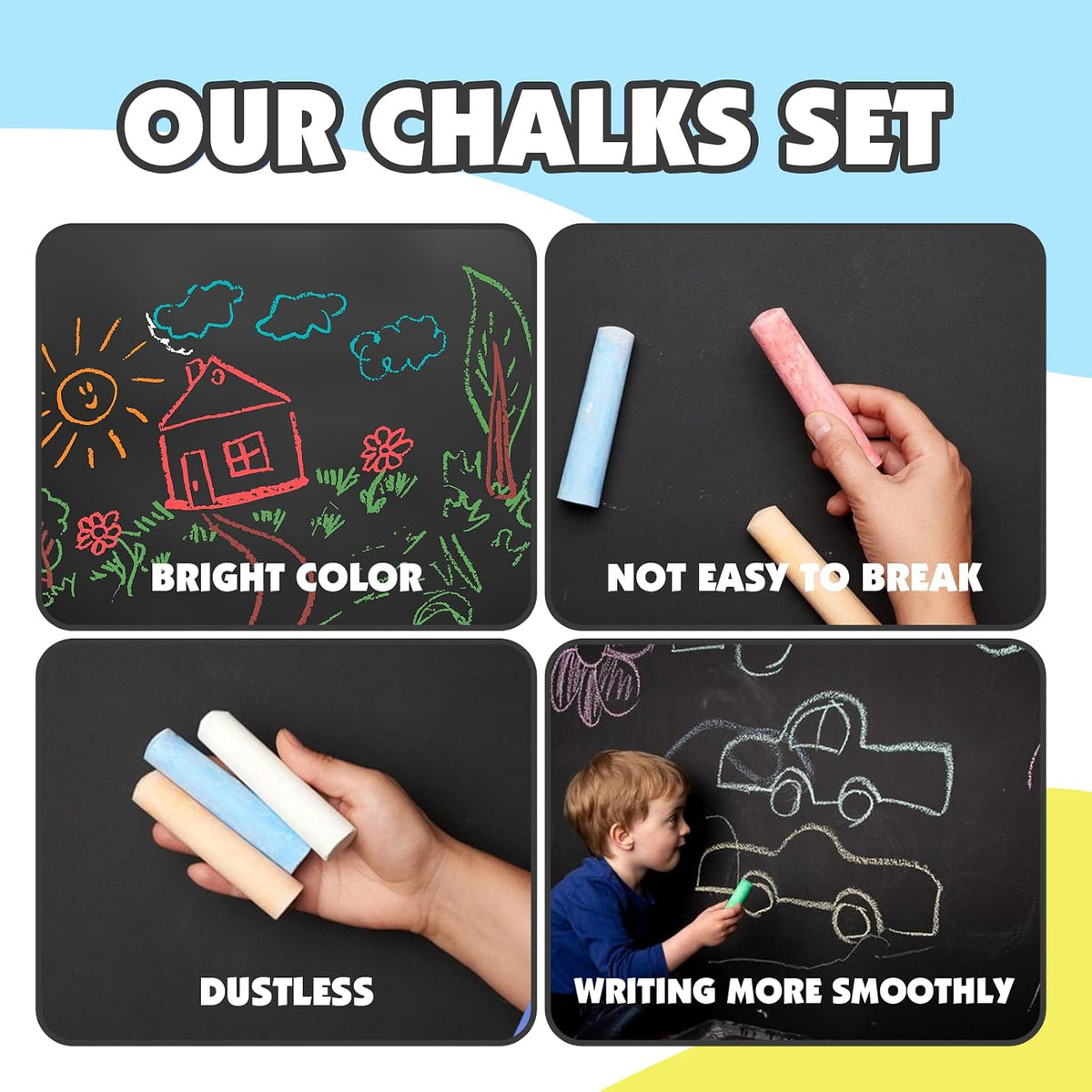 180PCS Sidewalk Chalks Set in 20 Colors, Non-Toxic - 180 - image 4