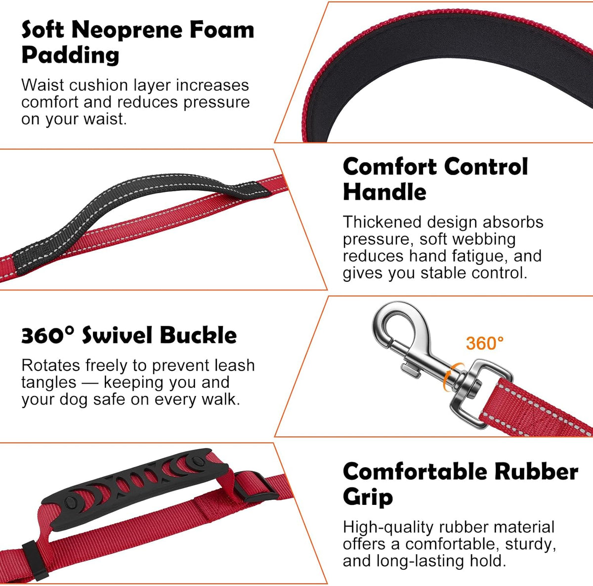 XiaZ Hands Free Dog Leash, Versatile Crossbody Dog Leash - BasicRed - image 2