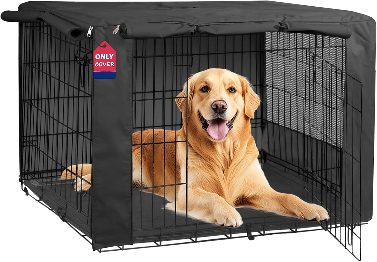 42-Inch Dog Crate Cover with Mesh, Waterproof Kennel Cover - 48.0"L x 30.0"W x 33.0"H / Black
