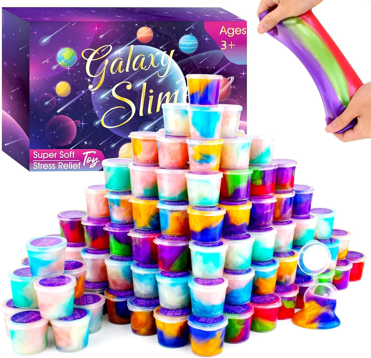 4 Pack Galaxy Slime Kit, Party Favors for Kids, Non Sticky, Wet - Galaxy 75 Pack