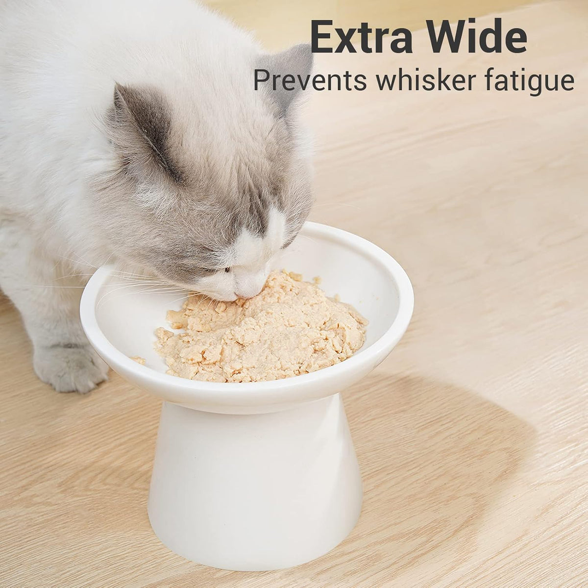 Extra Wide Elevated Ceramic 6.2" Shallow Cat Food Bowl – Essentials for Cats - White-Shallow - image 3