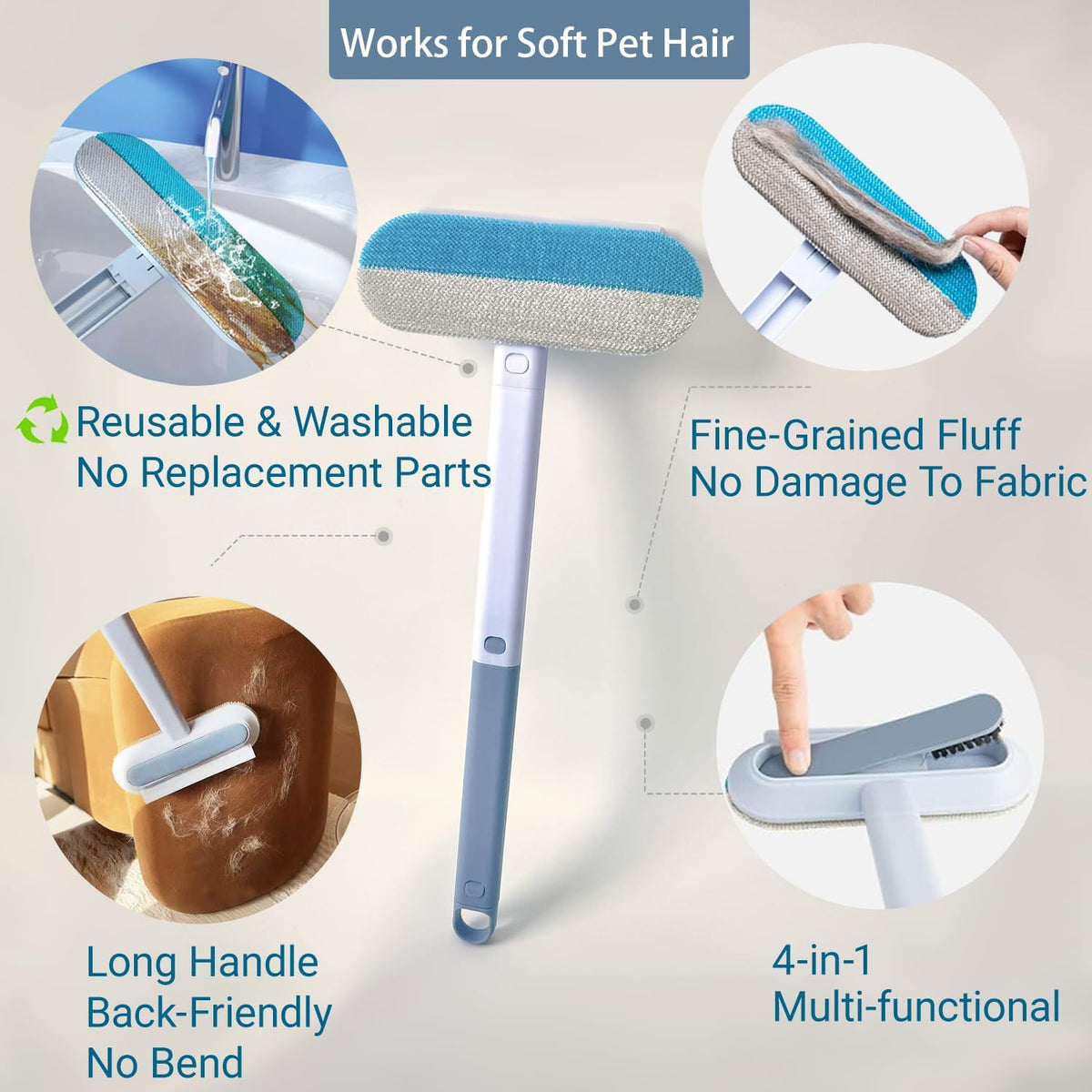 14" Long Handle Pet Hair Remover for Furniture & Couch - image 4