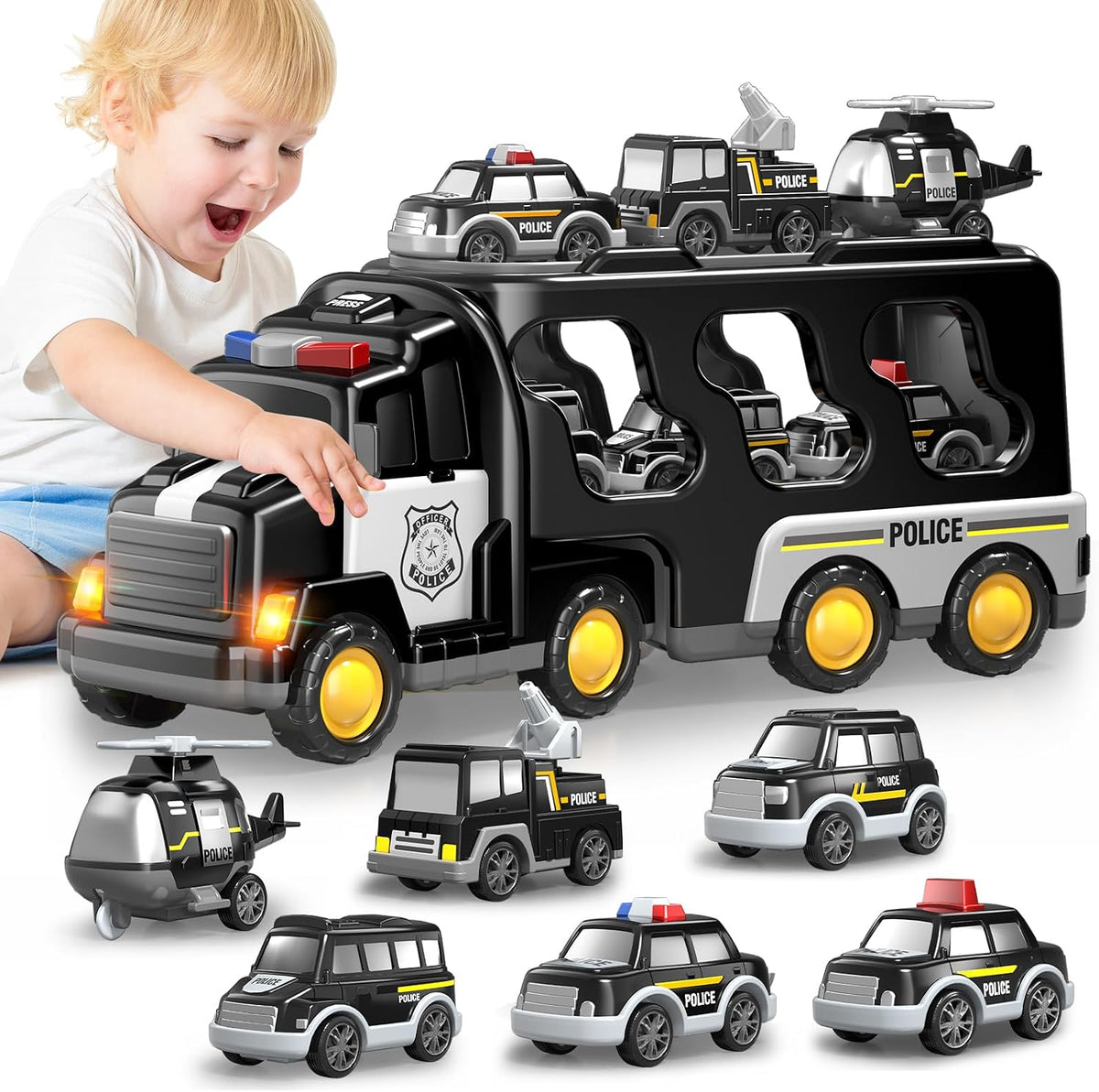 Beby Buty 5 in 1 construction truck toys with transport carrier, crane, mixer, bulldozer, excavator - view 2