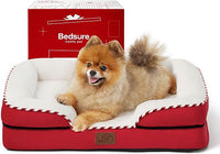 Bedsure Orthopedic Dog Beds for Small Dogs - Washable Small Dog Cat Bed Waterproof, Comfort Pet Couch Sofa with Washable Removable Cover, Pets Bed with Nonskid Bottom, Red, 24"
