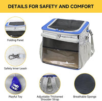 Cat and Dog Backpack Carrier, Breathable Cycling Pet Bag with Mesh Ventilation, Portable Outing Traveling Pet Bag with Top Waterproof Fabric for Small, Medium Cats, Small Dogs, Blue