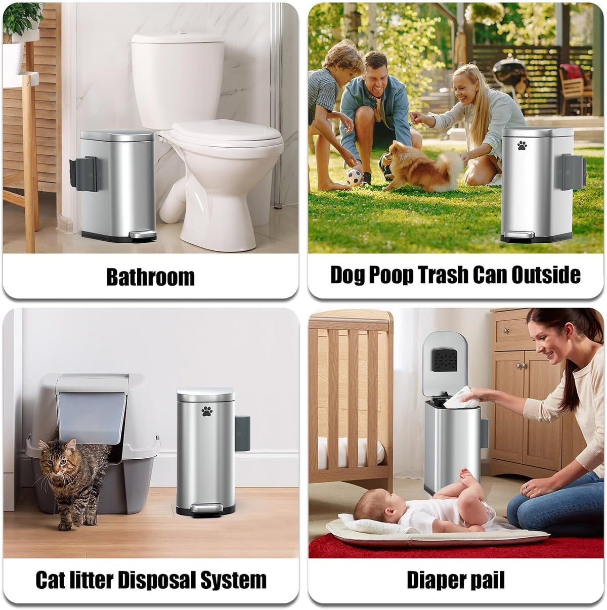 Dog Poop Trash Can Outside with Odor Control Lid & Step Pedal - Stainless Steel Silver / Rectangular / Large - image 3
