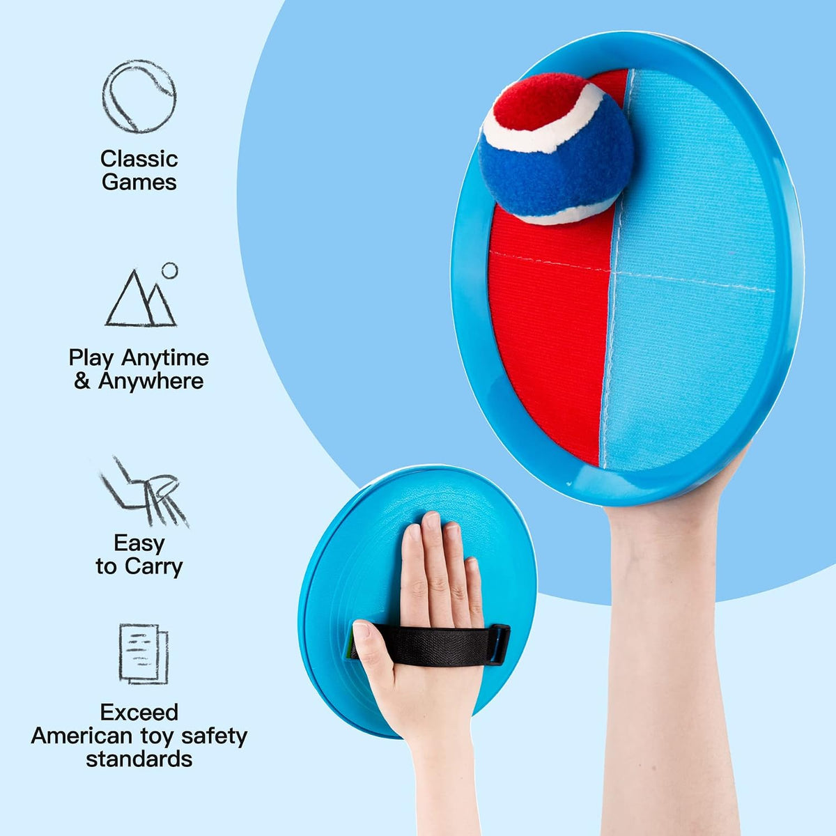 EVERICH TOY Toss and Catch Ball Game Set - Light Blue Red / 2 Paddles 2 Balls - image 2