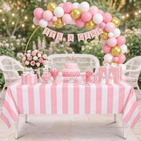 3 Pack Plastic Birthday Tablecloth - Pink Striped - image 3