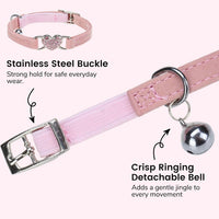 BINGPET Diamond Cat Collar with Bell, Adjustable Kitten Collar - Pink(Heart) / Neck Girth 6"-8" - image 4