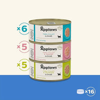 Applaws Natural Wet Canned Cat Food, Made with Limited and Natural Ingredients, Real Protein with No Artificial Additives, Fish Selection Variety Pack in Broth (16 x 2.47oz Cans)