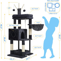 Heybly Cat Tree, 45.3" Cat Tower for Indoor Cats with Large Perch HCT202SG – Essentials for Cats - 45.3 inch / Smoky Gray - image 3