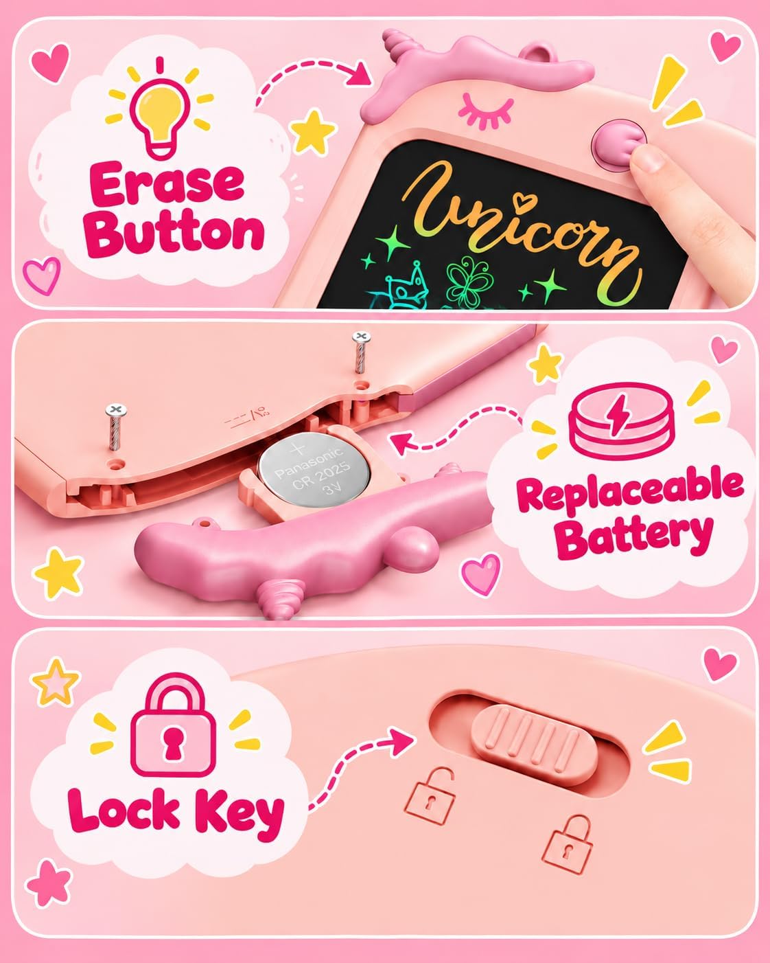 8.5 Inch LCD Doodle Board Tablet Toy - 10 Inch - Pink - image 3